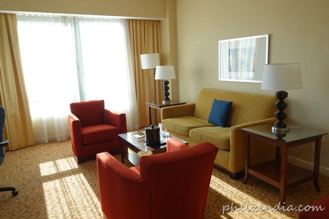 Living Room Area in the one bedroom Terrace Suite  at Marriott Brooklyn Bridge