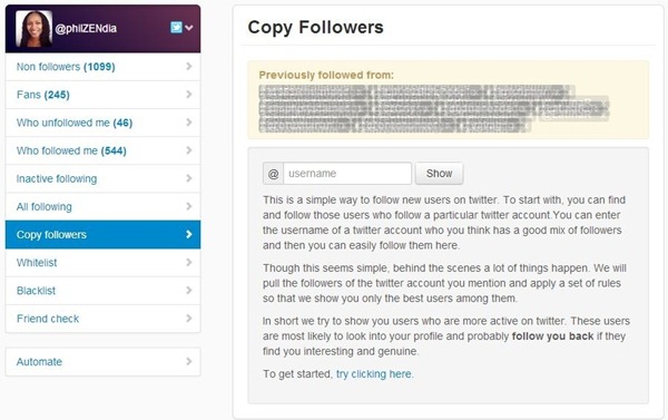 Screenshot of Justunfollow copy followers screen