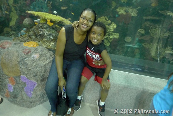 My son and I posing at the Virginia Aquarium