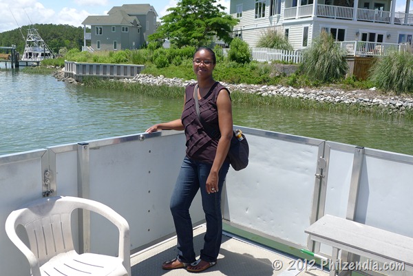 Me at the front of the pontoon boat