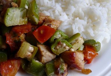 sauteed pork and okra meal