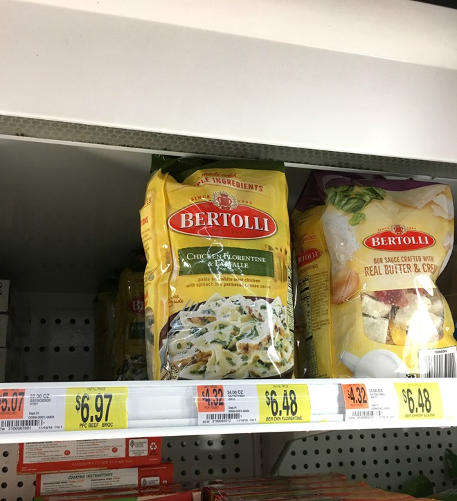 Bertolli on shelf at Walmart
